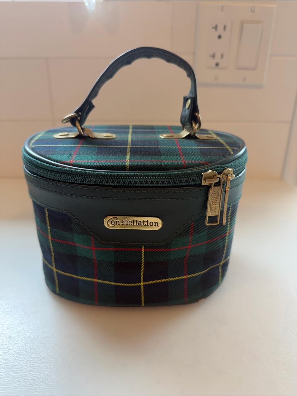 Vintage Constellation Tartan Plaid Shoulder Purse Handbag Lock 2 Keys Mirror